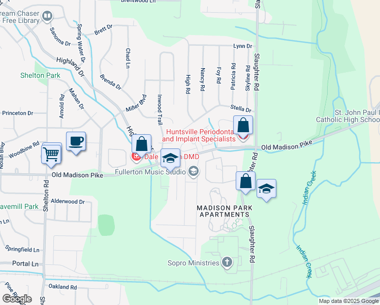 map of restaurants, bars, coffee shops, grocery stores, and more near 105 Briargate Lane in Madison