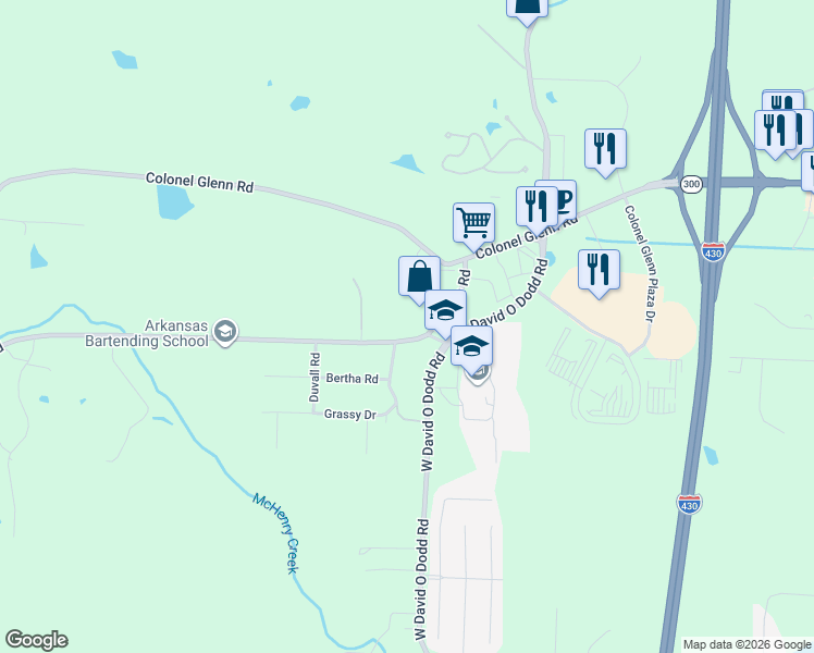 map of restaurants, bars, coffee shops, grocery stores, and more near 12626 Lawson Road in Little Rock