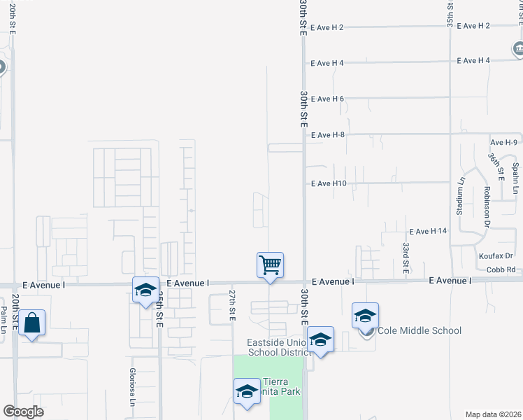 map of restaurants, bars, coffee shops, grocery stores, and more near 45415 28th Street East in Lancaster