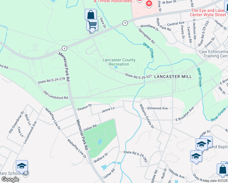 map of restaurants, bars, coffee shops, grocery stores, and more near 1439 Old Landsford Road in Lancaster