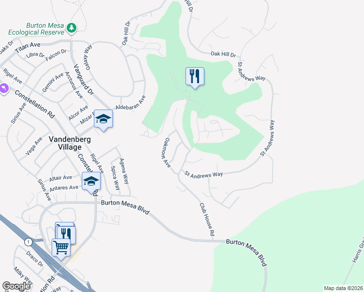 map of restaurants, bars, coffee shops, grocery stores, and more near 185 Inverness Avenue in Lompoc