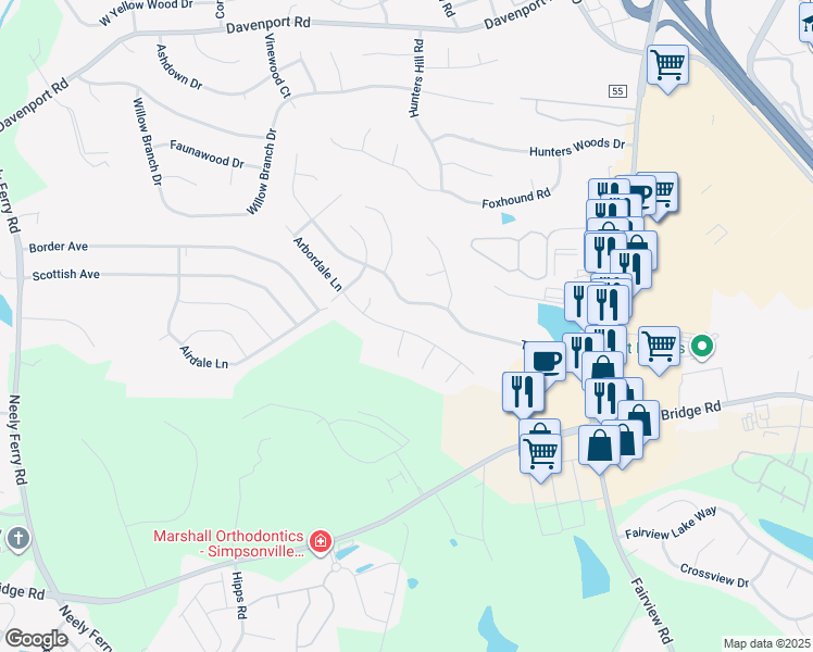 map of restaurants, bars, coffee shops, grocery stores, and more near 113 Tripmont Court in Simpsonville