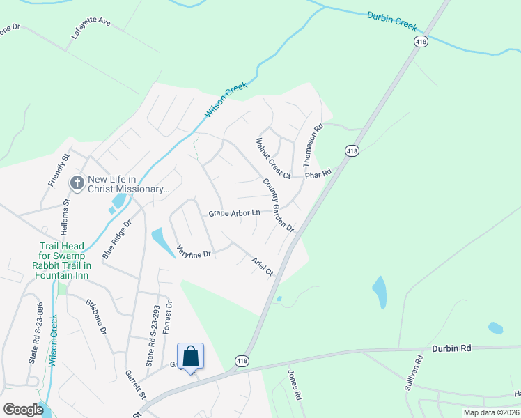 map of restaurants, bars, coffee shops, grocery stores, and more near 503 Climbing Rose Court in Fountain Inn