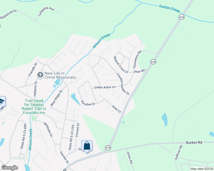 map of restaurants, bars, coffee shops, grocery stores, and more near 527 Climbing Rose Court in Fountain Inn
