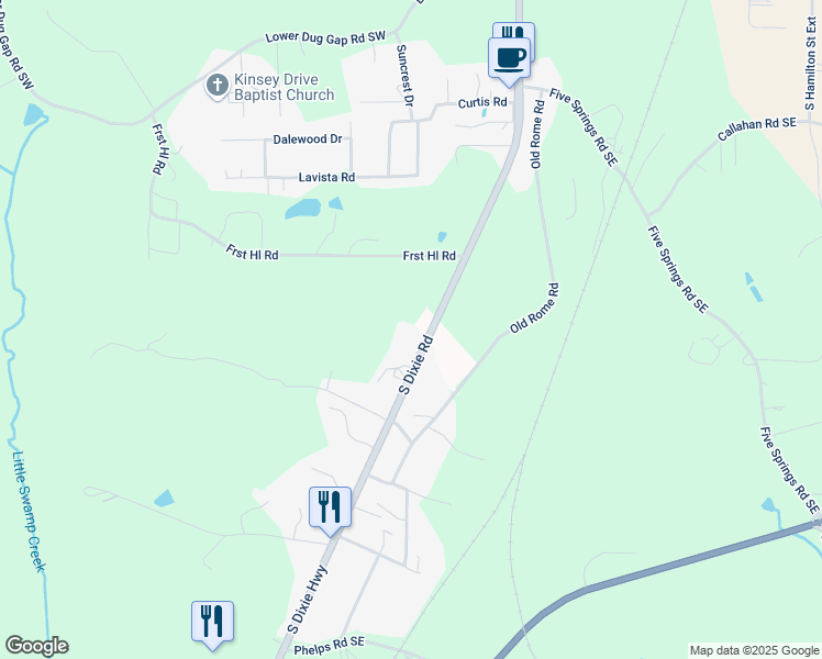 map of restaurants, bars, coffee shops, grocery stores, and more near 3210 South Dixie Highway in Dalton