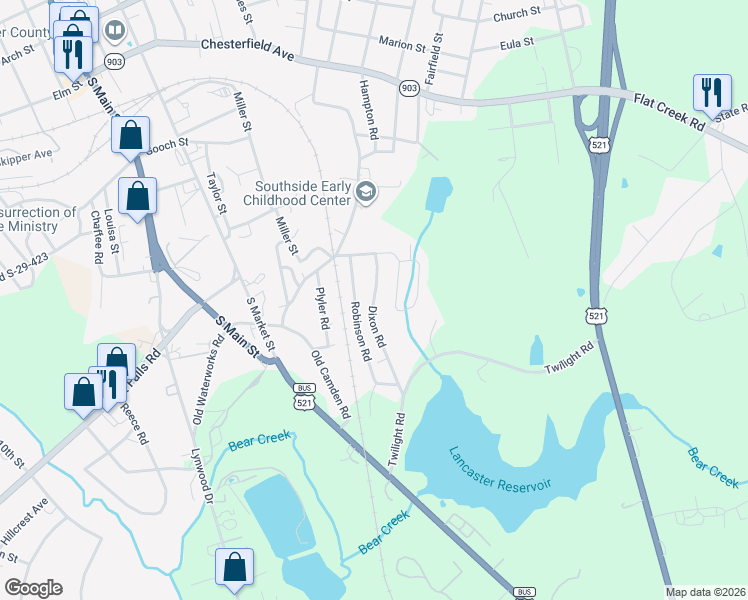 map of restaurants, bars, coffee shops, grocery stores, and more near 113 South Willow Lake Road in Lancaster