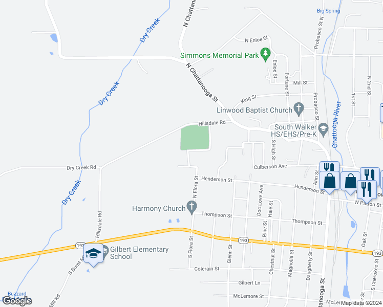 map of restaurants, bars, coffee shops, grocery stores, and more near 300 Webb Wheeler Road in LaFayette