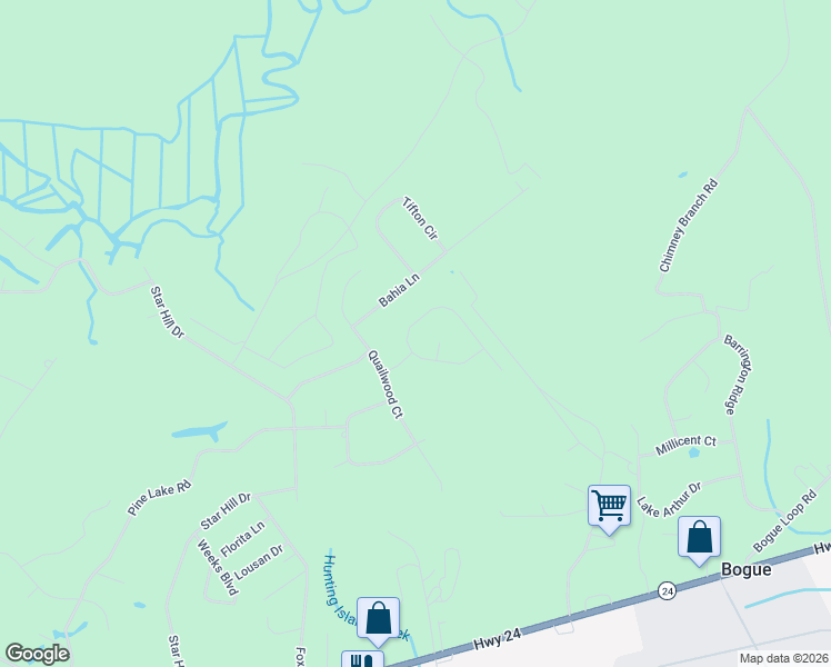 map of restaurants, bars, coffee shops, grocery stores, and more near 111 Bobwhite Circle in Cape Carteret