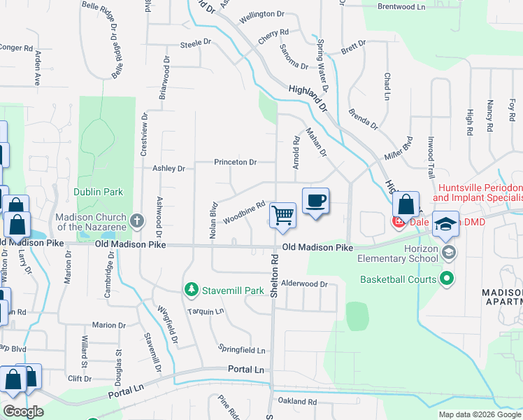 map of restaurants, bars, coffee shops, grocery stores, and more near 1103 Woodbine Road in Madison