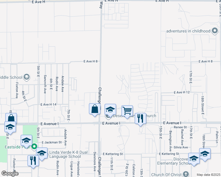 map of restaurants, bars, coffee shops, grocery stores, and more near 11th Street East in Lancaster