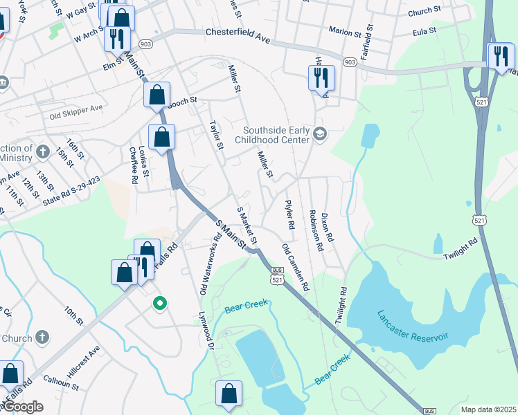 map of restaurants, bars, coffee shops, grocery stores, and more near 844 New Miller Street in Lancaster