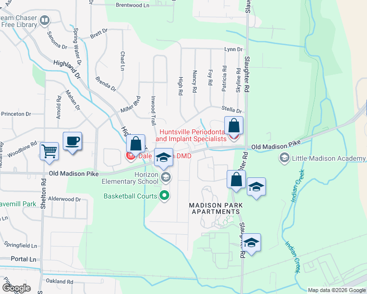 map of restaurants, bars, coffee shops, grocery stores, and more near 105 Briargate Lane in Madison