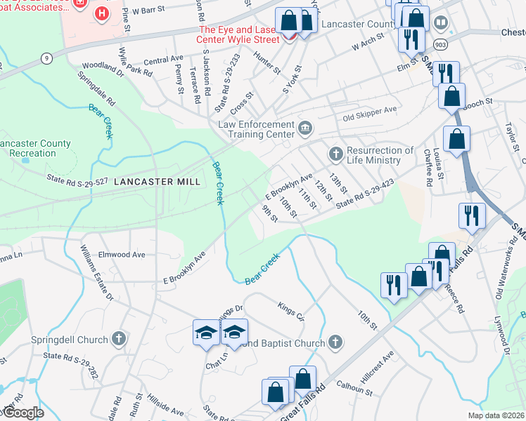 map of restaurants, bars, coffee shops, grocery stores, and more near 913 9th Street in Lancaster