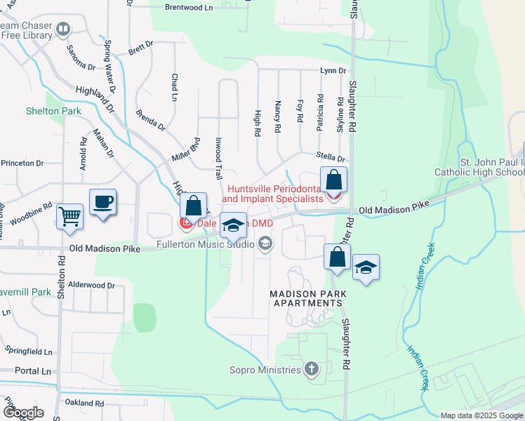 map of restaurants, bars, coffee shops, grocery stores, and more near 105 Briargate Lane in Madison