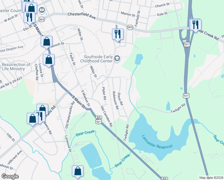 map of restaurants, bars, coffee shops, grocery stores, and more near 337 Robinson Road in Lancaster