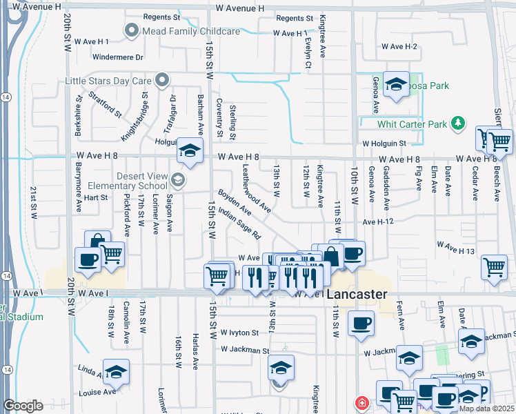 map of restaurants, bars, coffee shops, grocery stores, and more near 1409 Boyden Avenue in Lancaster