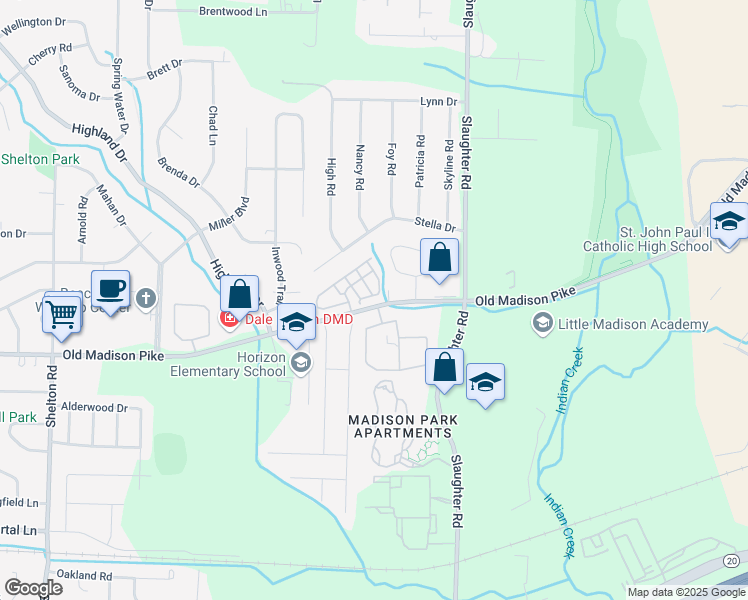 map of restaurants, bars, coffee shops, grocery stores, and more near 128 Bridle Trace Lane in Madison