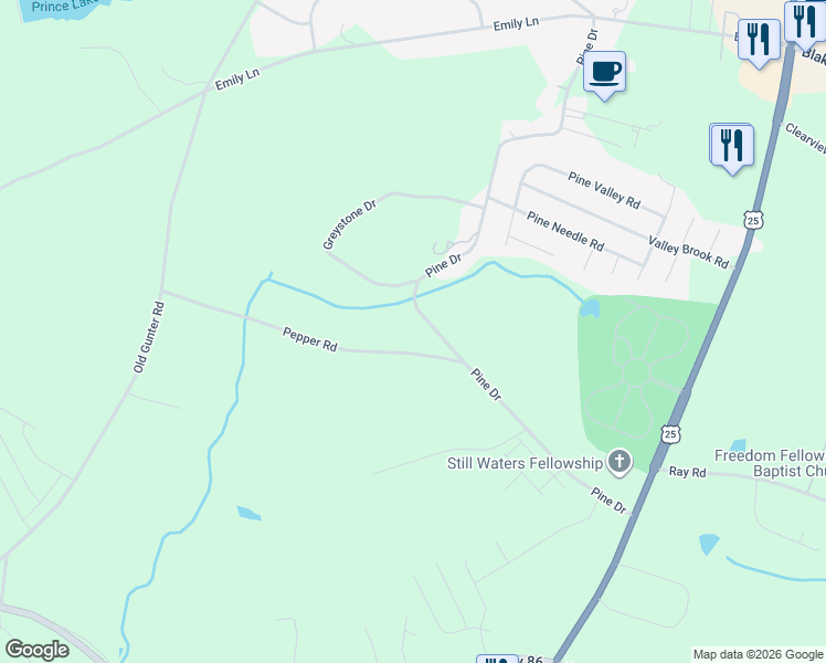 map of restaurants, bars, coffee shops, grocery stores, and more near 425 Pine Drive in Piedmont