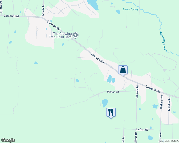 map of restaurants, bars, coffee shops, grocery stores, and more near 16020 Minton Road in Little Rock