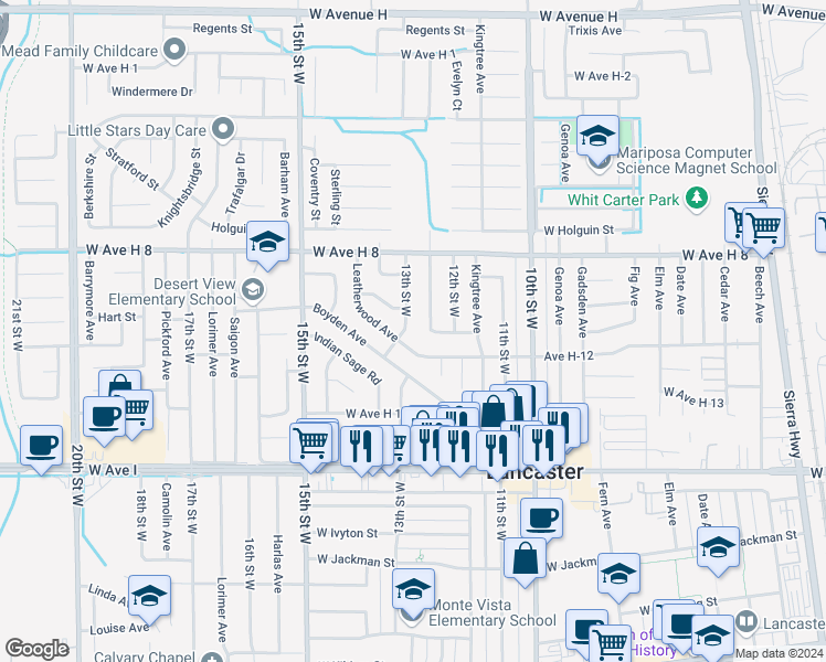 map of restaurants, bars, coffee shops, grocery stores, and more near in Lancaster