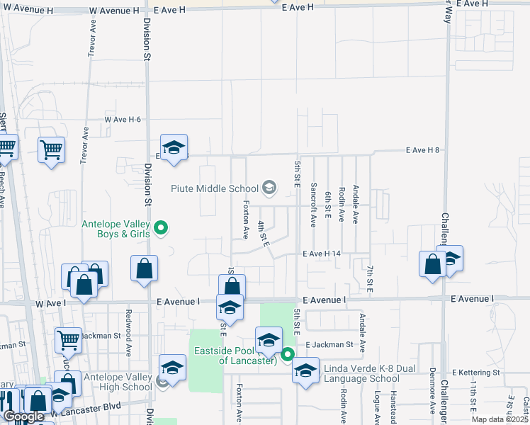 map of restaurants, bars, coffee shops, grocery stores, and more near 45434 4th Street East in Lancaster