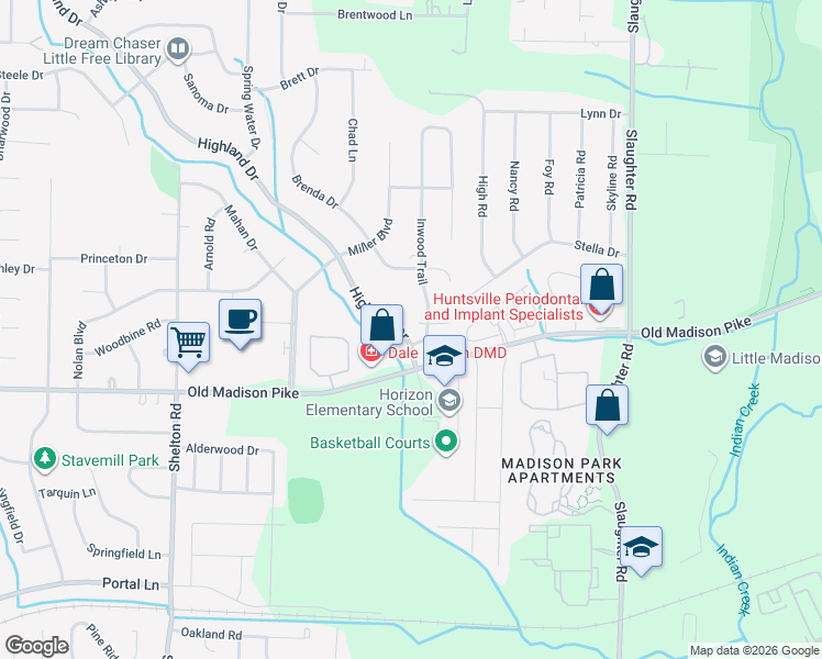 map of restaurants, bars, coffee shops, grocery stores, and more near 105 West Inwood Circle in Madison