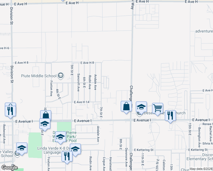 map of restaurants, bars, coffee shops, grocery stores, and more near 45446 7th Street East in Lancaster