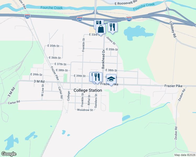 map of restaurants, bars, coffee shops, grocery stores, and more near 4303 East 39th Street in Little Rock