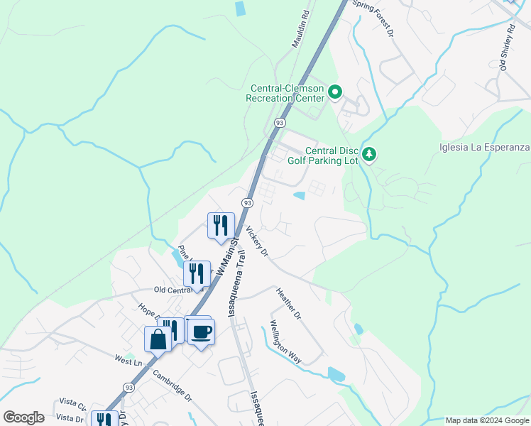 map of restaurants, bars, coffee shops, grocery stores, and more near 104 Sumter Court in Central
