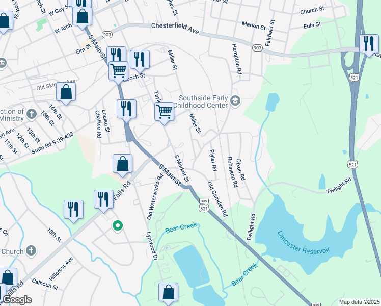 map of restaurants, bars, coffee shops, grocery stores, and more near 844 New Miller Street in Lancaster