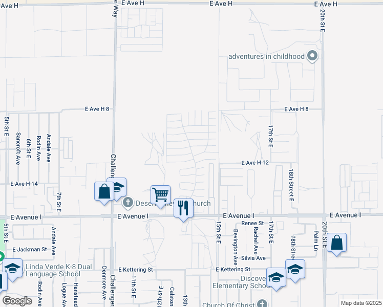 map of restaurants, bars, coffee shops, grocery stores, and more near East Avenue H10 in Lancaster