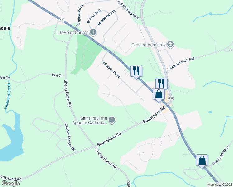 map of restaurants, bars, coffee shops, grocery stores, and more near 134 Camelot Drive in Seneca