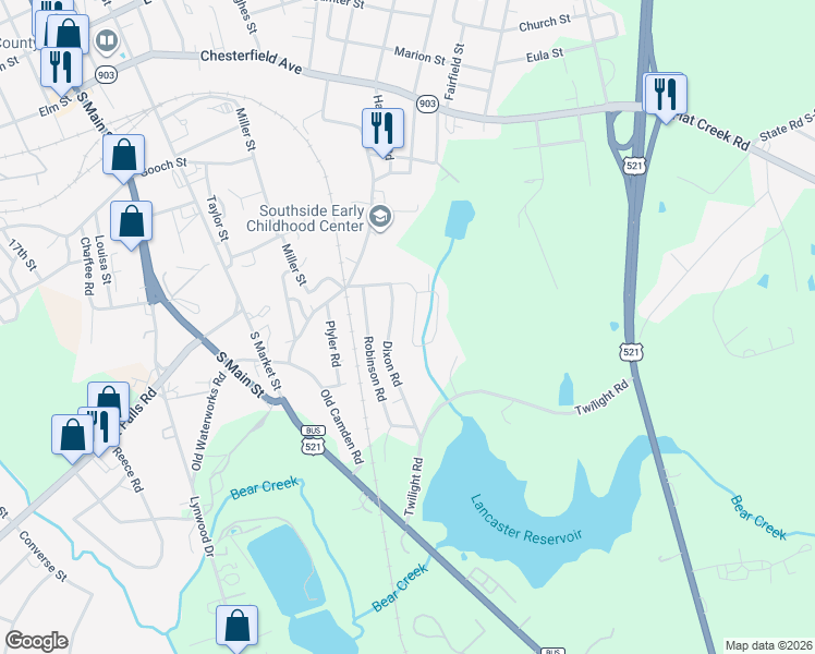 map of restaurants, bars, coffee shops, grocery stores, and more near 113 South Willow Lake Road in Lancaster