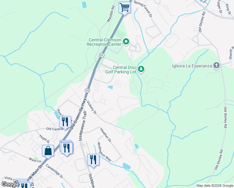 map of restaurants, bars, coffee shops, grocery stores, and more near 136 University Village Drive in Central
