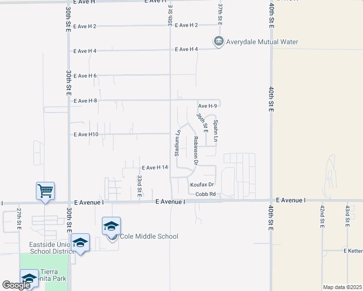 map of restaurants, bars, coffee shops, grocery stores, and more near 3531 East Avenue H10 in Lancaster