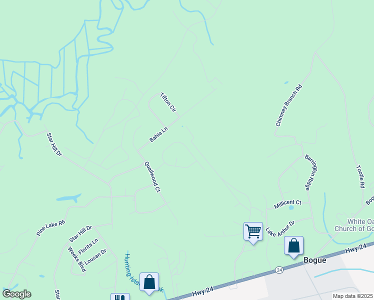 map of restaurants, bars, coffee shops, grocery stores, and more near Bobwhite Cir in Carteret