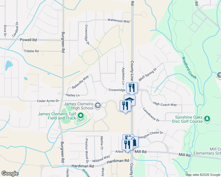 map of restaurants, bars, coffee shops, grocery stores, and more near 114 Crownridge Drive in Madison