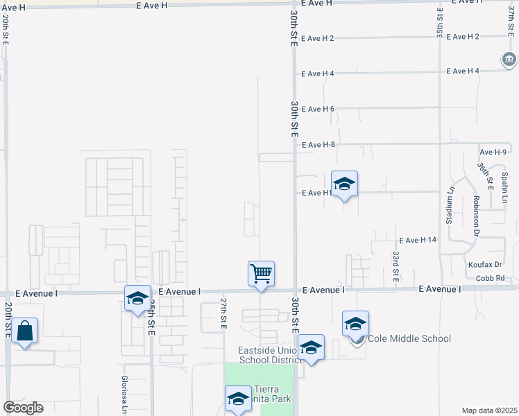 map of restaurants, bars, coffee shops, grocery stores, and more near 28th Street East in Lancaster