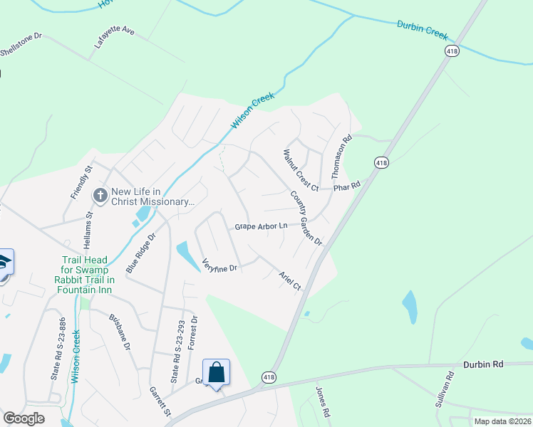 map of restaurants, bars, coffee shops, grocery stores, and more near 527 Climbing Rose Court in Fountain Inn