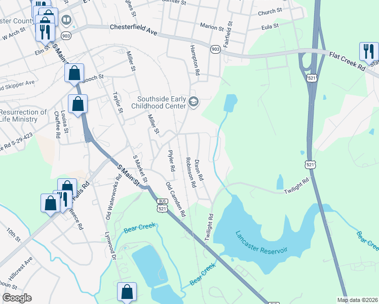 map of restaurants, bars, coffee shops, grocery stores, and more near 337 Robinson Road in Lancaster