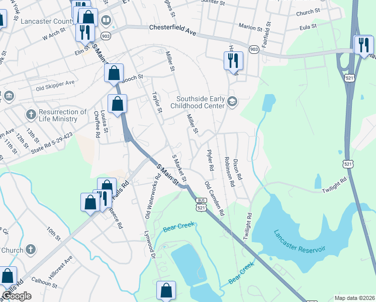 map of restaurants, bars, coffee shops, grocery stores, and more near 844 New Miller Street in Lancaster