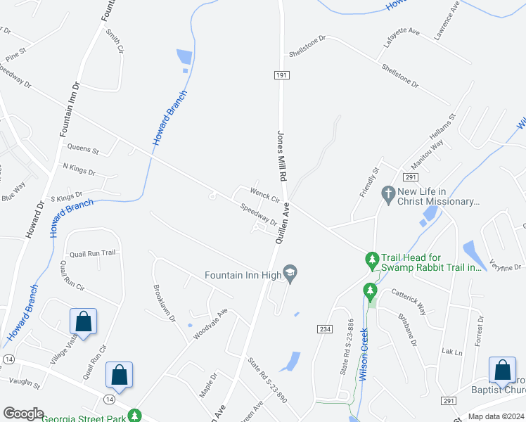 map of restaurants, bars, coffee shops, grocery stores, and more near 9 Maxie Circle in Fountain Inn