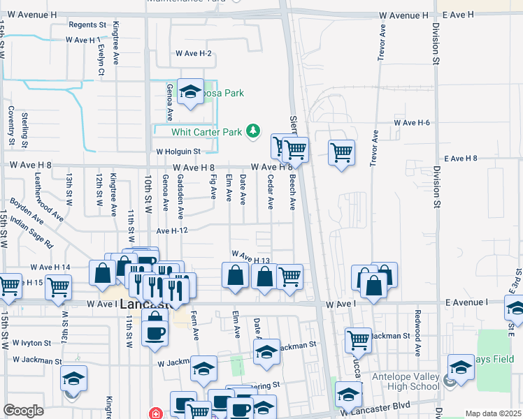 map of restaurants, bars, coffee shops, grocery stores, and more near 45414 Corkwood Avenue in Lancaster
