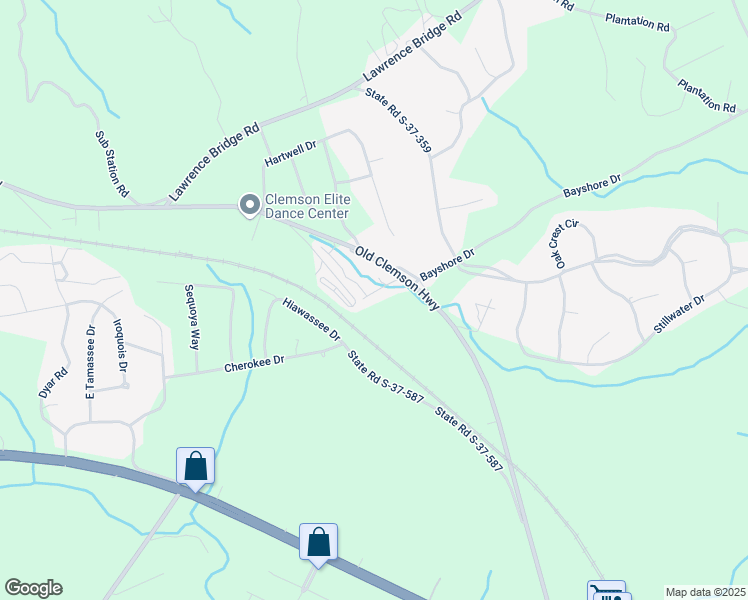 map of restaurants, bars, coffee shops, grocery stores, and more near 105 Whittle Park Drive in Seneca