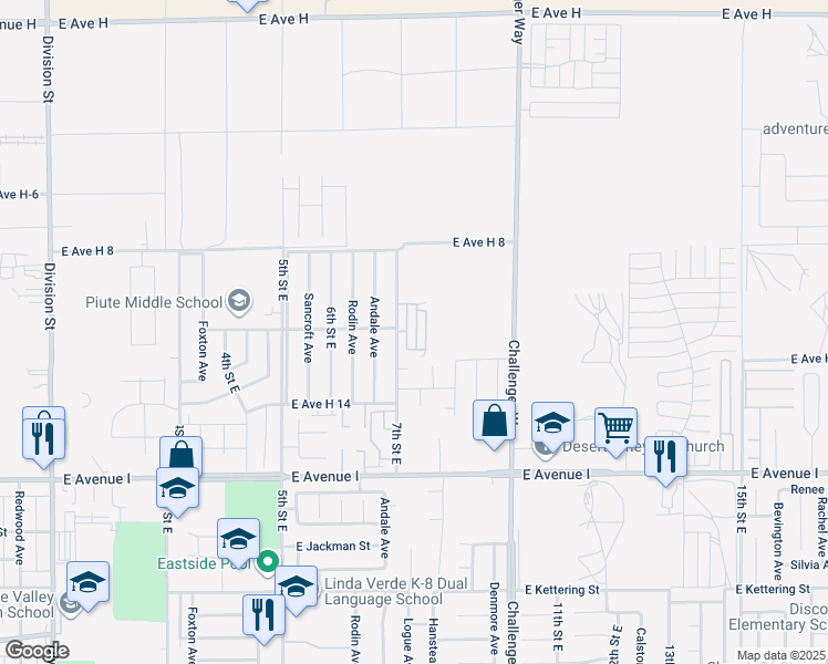 map of restaurants, bars, coffee shops, grocery stores, and more near 45446 7th Street East in Lancaster