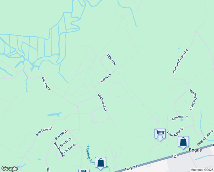 map of restaurants, bars, coffee shops, grocery stores, and more near 111 Bobwhite Circle in Cape Carteret