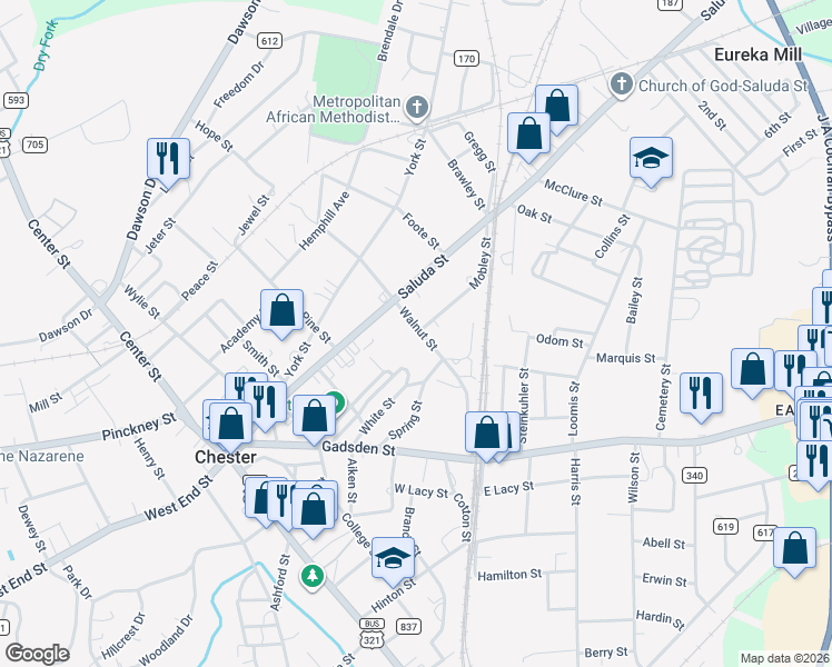 map of restaurants, bars, coffee shops, grocery stores, and more near 146 Walnut Street in Chester