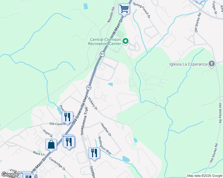 map of restaurants, bars, coffee shops, grocery stores, and more near 128 University Village Drive in Central