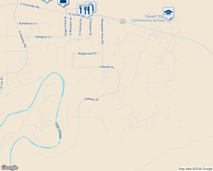 map of restaurants, bars, coffee shops, grocery stores, and more near 1665 South Mountain View Road in Cornville