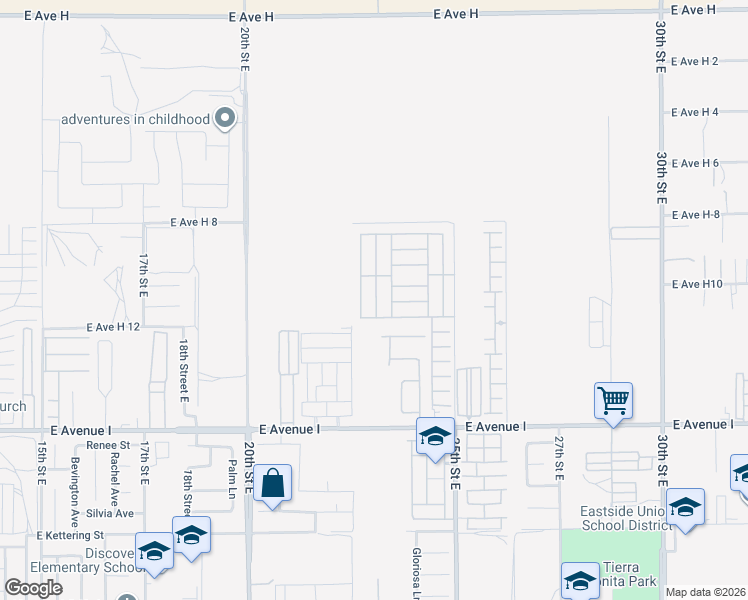 map of restaurants, bars, coffee shops, grocery stores, and more near 45465 North East 25th Street in Lancaster